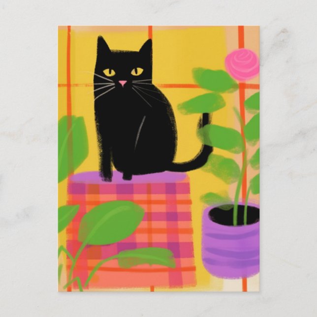 Niedliche Schwarze Katze Postkarte (Vorderseite)