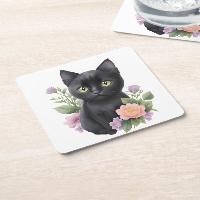 Niedliche schwarze Katze Rechteckiger Pappuntersetzer (angewinkelt)