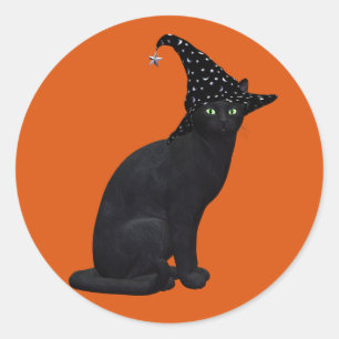 Niedliche Schwarze Katze Runder Aufkleber