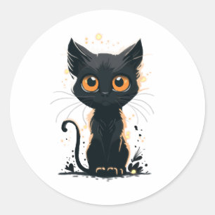 Niedliche Schwarze Katze Runder Aufkleber