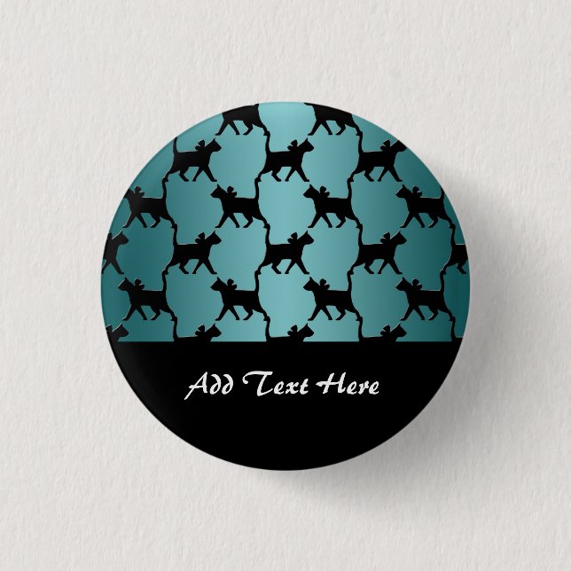 Niedliche Schwarze Katze Silhouette Muster auf Aqu Button (Vorderseite)