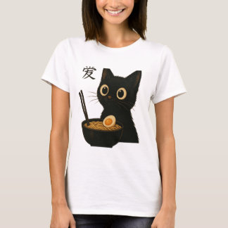 Niedliche Schwarze Katze Spaß Ramen - Funny und Ad T-Shirt