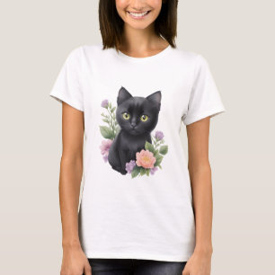Niedliche schwarze Katze T-Shirt