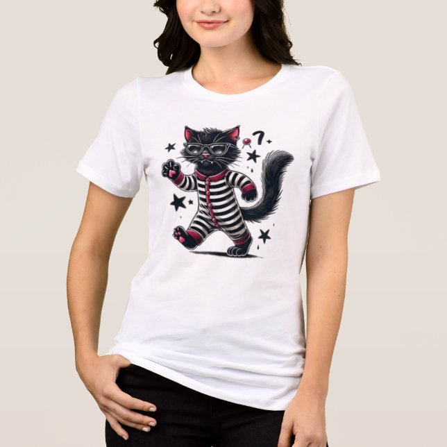 Niedliche Schwarze Katze Tri-Blend Shirt (Vorderseite)