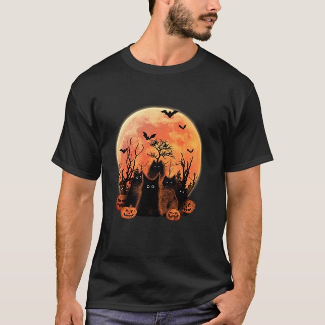 Niedliche schwarze Katze und blutmondfarbene Nacht T-Shirt (Vorderseite)