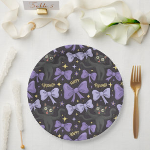 Niedliche schwarze Katze und Bow nahtloses Hallowe Pappteller