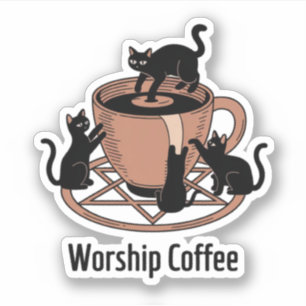 Niedliche schwarze Katze und Kaffee, verehre Kaffe Aufkleber