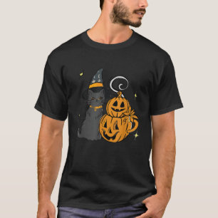 Niedliche schwarze Katze und Kürbisgesicht Hallowe T-Shirt