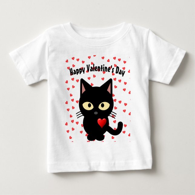 Niedliche Schwarze Katze Valentine's Day Holiday H Baby T-shirt (Vorderseite)