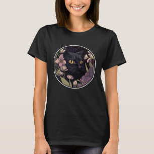 Niedliche schwarze Katze Verstecken in Frühlingsbl T-Shirt