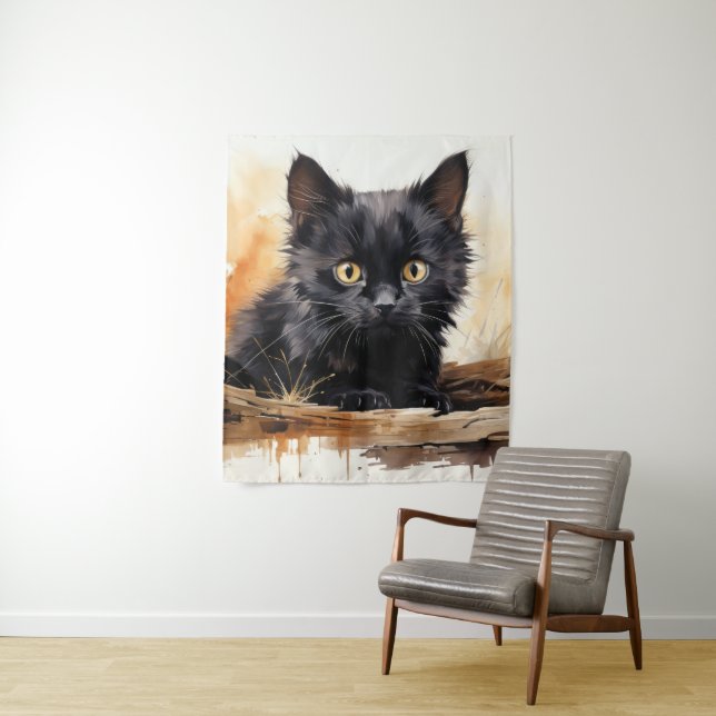 Niedliche Schwarze Katze Wandteppich (Beispiel)