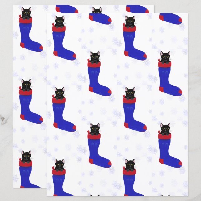 Niedliche Schwarze Katze, Weihnachts-Strumpf-Scrap (Vorne/Hinten)