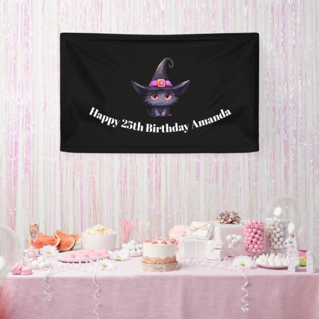 Niedliche Schwarze Katze zum Geburtstag einer Hexe Banner (Party)