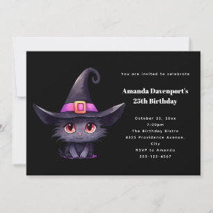 Niedliche Schwarze Katze zum Geburtstag einer Hexe Einladung