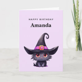 Niedliche Schwarze Katze zum Geburtstag einer Hexe Karte