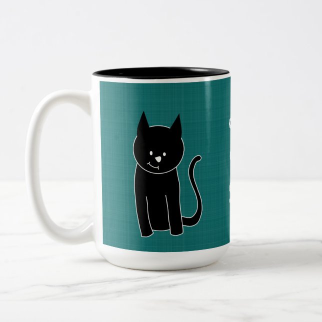 Niedliche Schwarze Katze Zweifarbige Tasse (Links)