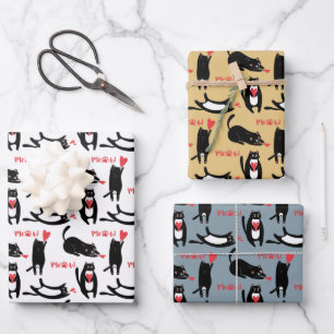 Niedliche schwarze Katzen, die mit Herz und Mäuse  Geschenkpapier Set