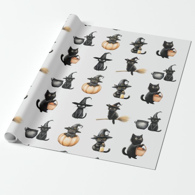 Niedliche Schwarze Katzen Halloween Geschenkpapier (Ungerollt)