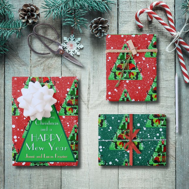 Niedliche Schwarze Katzen in Sweaters Weihnachtsba Geschenkpapier Set (Von Creator hochgeladen)