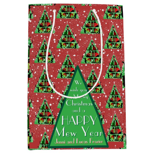 Niedliche Schwarze Katzen in Sweaters Weihnachtsba Mittlere Geschenktüte (Vorderseite)