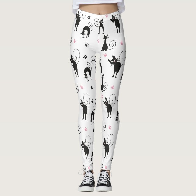 Niedliche schwarze Katzen Leggings (Vorderseite)