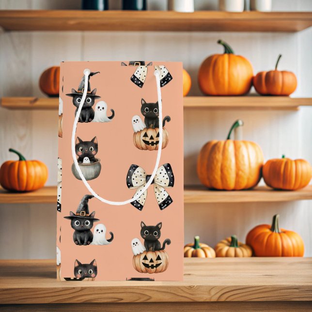 Niedliche Schwarze Katzen und Geister Kleine Geschenktüte (Halloween Ghosts and Cats Gift  Bag)