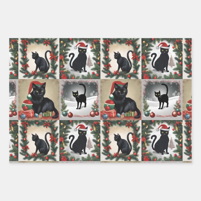 Niedliche Schwarze Katzen Weihnachtskollektion für Geschenkpapier Set (Vorderseite)