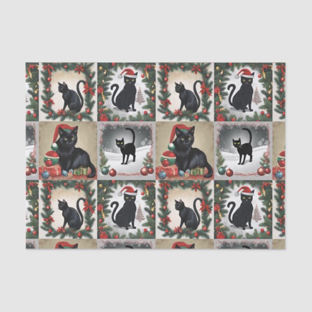 Niedliche Schwarze Katzen Weihnachtskollektion für Seidenpapier (Vorderseite)