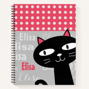 Niedliche schwarze Katzenrosa Polka Punkte Fügen S Notizbuch