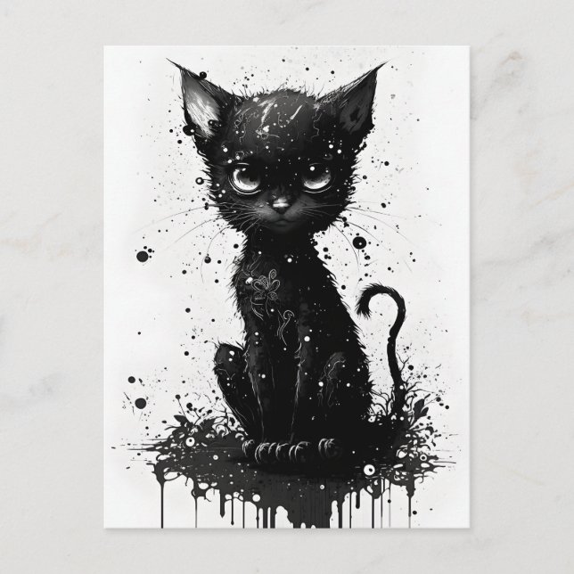 Niedliche schwarze Kittenfarben drucken Goth Postc Postkarte (Vorderseite)
