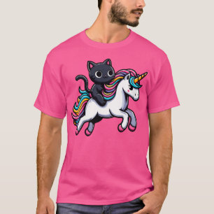 Niedliche Schwarze Kitty Reiten T-Shirt