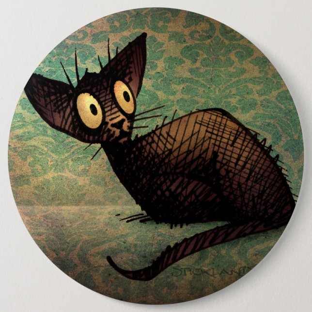 Niedliche schwarze orientalische Katze Button (Vorderseite)