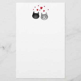 Niedliche schwarze und graue Katzen, mit Herzen Briefpapier