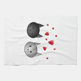 Niedliche schwarze und graue Katzen, mit Herzen Geschirrtuch
