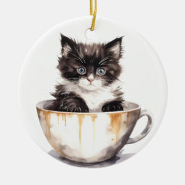 NIEDLICHE SCHWARZE UND WEISSE KÜCHE IN TEACUP KERAMIK ORNAMENT