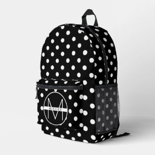 Niedliche schwarze und weiße Polka Dots Monogramm  Bedruckter Rucksack
