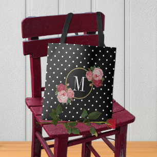 Niedliche schwarze Vintage Blume Polka Dots Monogr