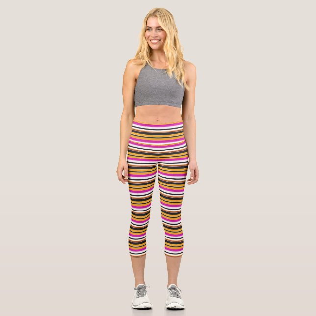 Niedliche, schwarzgelbe Streifen Capri Leggings (Vorderseite)