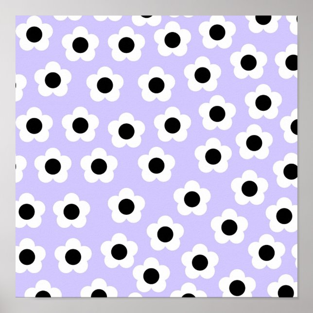 Niedliche Schwarzweiß-Blume mit blauem Hintergrund Poster (Vorne)