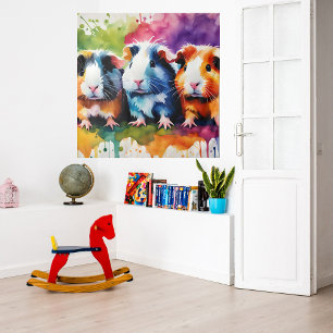 Niedliche Schweine der Guinea mit Farbspritzen Wandteppich