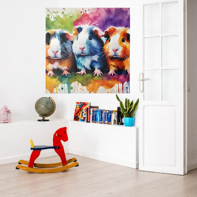 Niedliche Schweine der Guinea mit Farbspritzen Wandteppich (Von Creator hochgeladen)