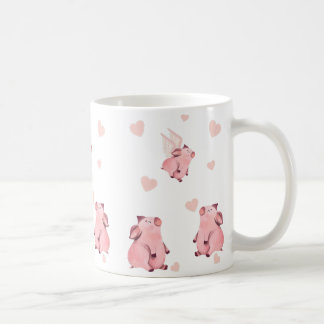 Niedliche Schweine mit Kissing geflügelte Rosa Kaffeetasse