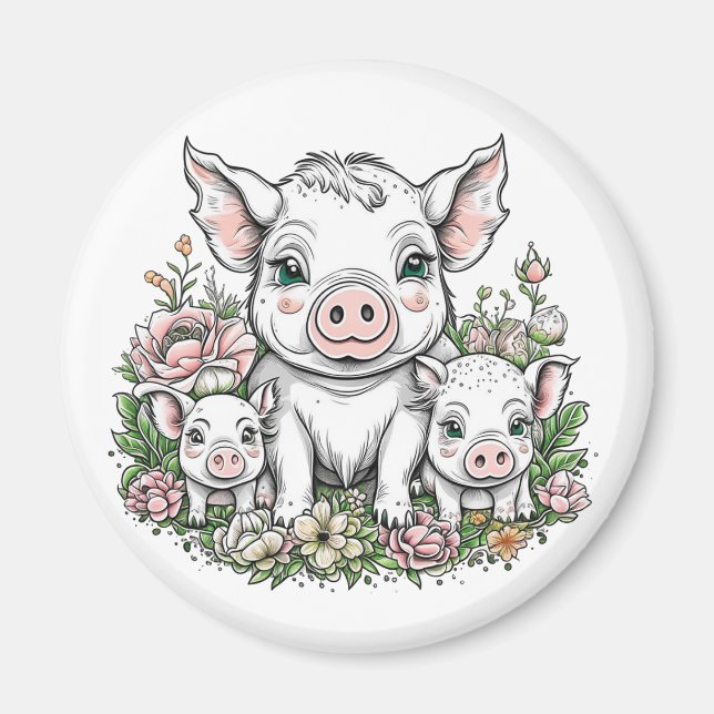Niedliche Schweine und Ferkel bei Blume Magnet (Vorne)