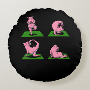 Niedliche Schweine-Yoga-Posen Gezüchtete Landtiere Rundes Kissen