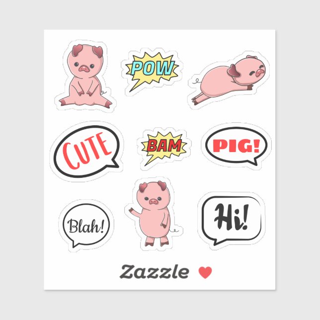 Niedliche Schweinebuch Blah Hi-Bubble-Stickers Aufkleber (Blatt)