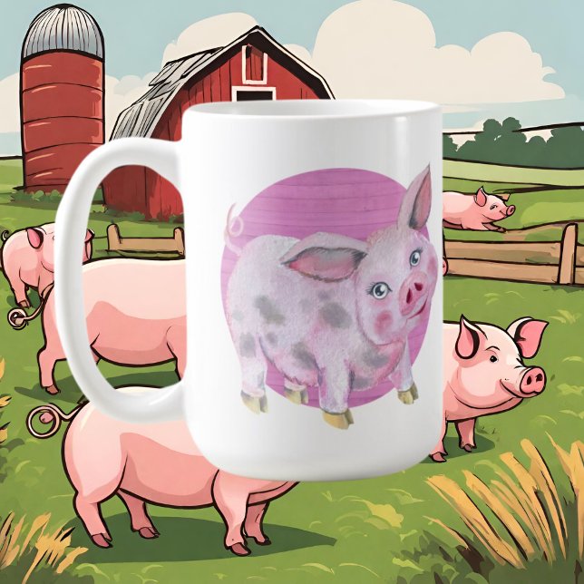 niedliche Schweinefrau fügt Text hinzu Kaffeetasse (Von Creator hochgeladen)