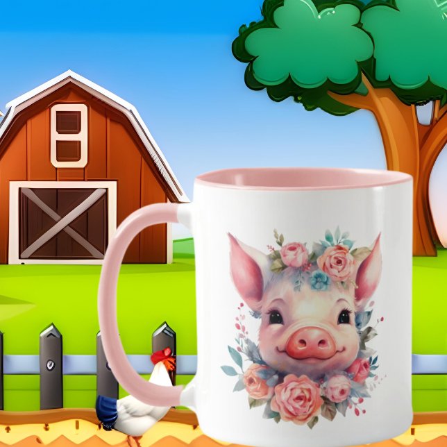 niedliche Schweinefrau fügt Text hinzu Tasse (Von Creator hochgeladen)