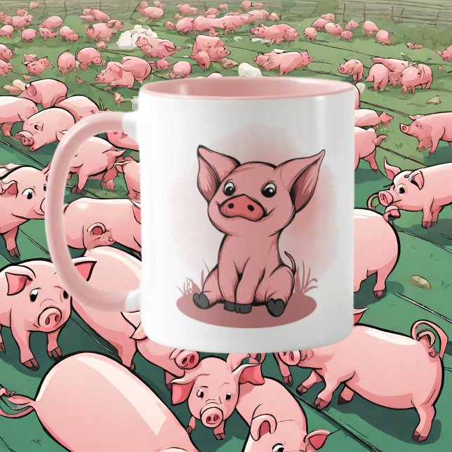 niedliche Schweinefrau fügt Text hinzu Tasse (Von Creator hochgeladen)