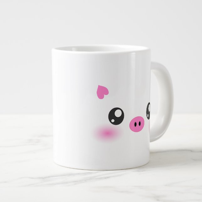 Niedliche Schweinezucht - Kawaii-Minimalismus Jumbo-Tasse (Vorderseite Rechts)