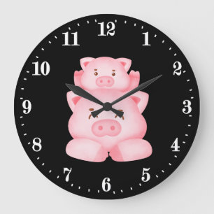 niedliche Schweinezüchter Große Wanduhr